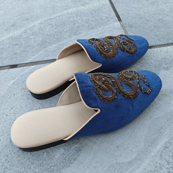 Mens Leather Shoes, Leather Slip-on Shoes, Embriodered shoes, Blue Velvet Shoes main image 6